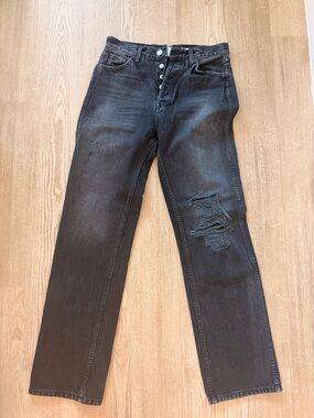 Re/Done Black Straight-Leg Distressed Jeans